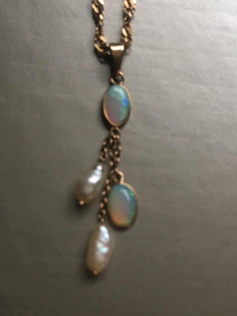 14k solid opal & freshwater pearl drop dangle charm pendant